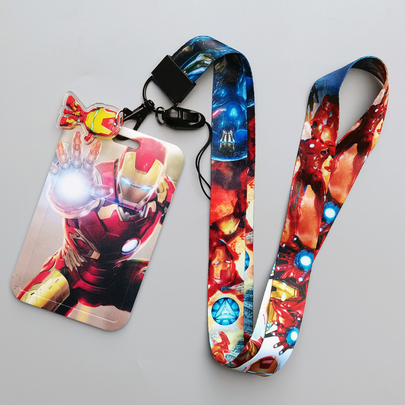Anti-Lost Phone Neck Lanyards Anime Lovely Cartoon Marvel Iron Man Plastic Card Holder Campus Student ID Badge Card Case Cover Image 5