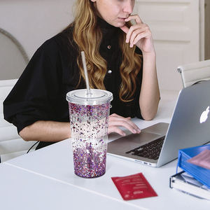 أكريليك قابل لإعادة الاستخدام كبير مثلج مع غطاء وقش جدار 20 أونصة أكواب بلاستيكية معزولة لمعان كرة الثلج - Product Image 6