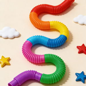 Pop Tubes Telescopic <b>Rainbow</b> Corrugated Tube Fidget Toy for Stress Relief Decompression Unisex Plastic 2-4 Years - Product Image 3