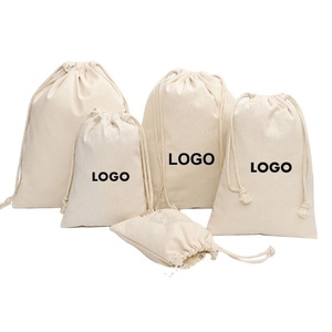 Pochette en coton écologique avec logo personnalisé, sac en toile de coton calicot imprimé avec cordon de serrage double - Product Image 1