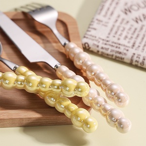 Sáng tạo Gốm xử lý Flatware Set 18/10 thép không gỉ sang trọng ngọc trai hình dao kéo thiết lập của 4 - Product Image 3