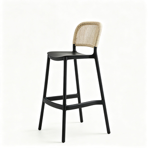 Taburete de Bar Negro Moderno con Respaldo de Ratán, Silla de Bar de Plástico, Diseño Minimalista, Muebles para el Hogar - Product Image 3