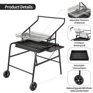 <span class=keywords><strong>Barbecue</strong></span> au charbon de bois sur chariot pour cuisine extérieure personnalisée avec table latérale - Product Image 5