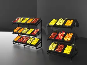 Soporte de exhibición móvil para frutas y verduras, estante de acero de doble cara para frutas y verduras, 1600mm de ancho