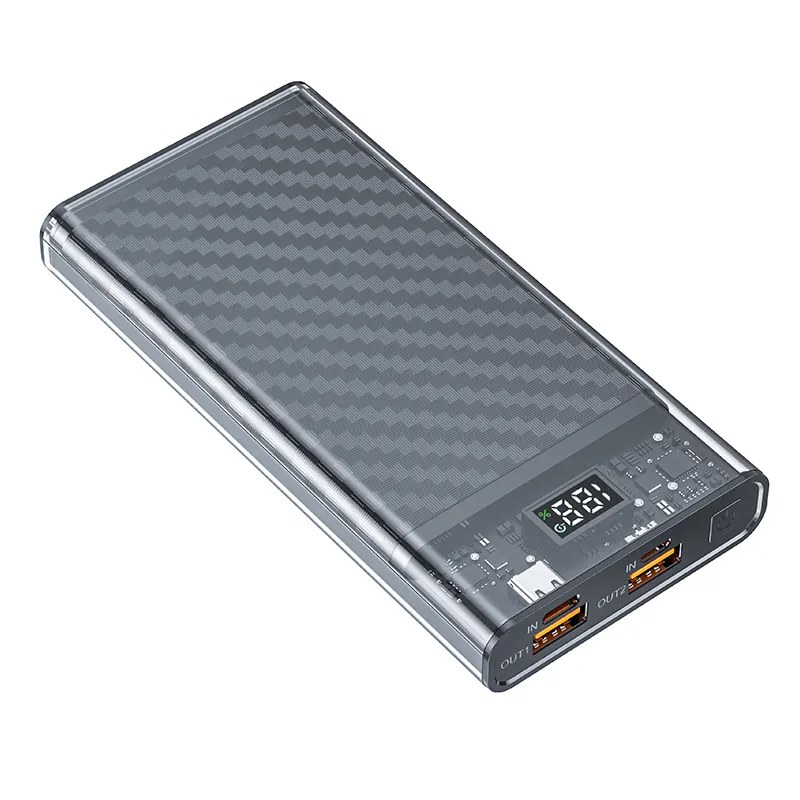 New design Transparent Fast Charging Power Bank 10000mAh 22.5W Dual USB two way charge for mobile power bank