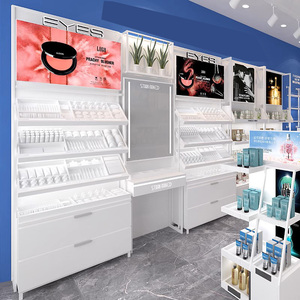 Tùy chỉnh kim loại hiện đại bằng gỗ tủ trưng bày mỹ phẩm cửa hàng bán lẻ trang điểm tường giá tùy chỉnh hiển thị đứng - Product Image 4