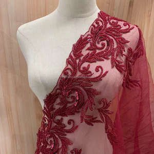 1 गज उत्तम सोने के पुष्प गैंडा सेसिन बीज बीड फीड एपलिक पत्तियों का पैटर्न विवाह के लिए बीड फीड लेस ट्रिम - Product Image 6