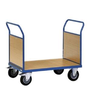 Heavy duty platform trolley <b>cart</b> with <b>wooden</b> panels and caster wheels for warehouse industrial transport - Product Image 1