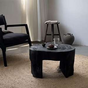 Wabi-sabi tarzı kömürleşmiş siyah Tatami tasarımcı dışkı Bay pencere ev mobilya için sehpa seti yaratıcı küçük çay masası - Product Image 4