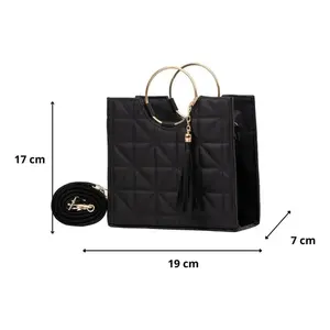 Sac bandoulière pour femme Gabina, noir, cuir véritable, fermeture éclair, style tendance, chaîne, motif en losanges, toutes saisons, usage quotidien - Product Image 3
