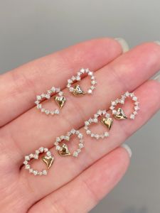 Aretes de Diamantes Xinfly con Diseño de Corazón, Corte Brillante Natural, Oro 18k AU750, Joyería para Novia, Regalo de Boda, Hipoalergénicos y Duraderos - Product Image 4