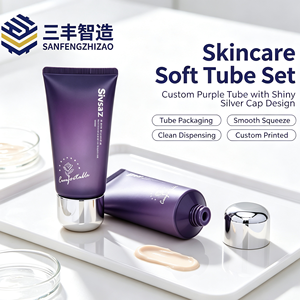 Tubo exprimible de PE morado mate degradado con tapa abatible plateada espejada y tapón electrochapado para gel limpiador de puntos negros - Product Image 6