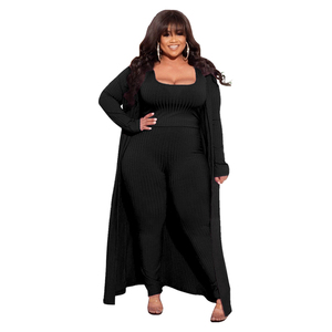 Channel Primavera Otoño Mujer Acanalado Knit Crop Tank Top Legging Plus Size 3 Piece Loungewear Set Con Cardigan - Product Image 4