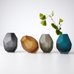 Geometric Faceted Glass Table Vase Irregular Shape Opaque Handmade Minimalist Decorative Flower Holder for Home <b>Wedding</b> - Product Image 1