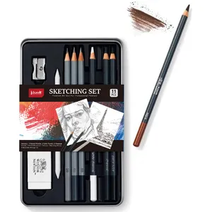 2024 best sale OEM professional sale tin box 12pcs sketch art suppliers charcoal sketch kit set pen pencil set