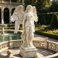 Statue d'ange ailé en marbre blanc sculpté à la main, décoration de place de ville de style européen classique sur mesure