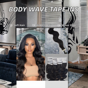 Extensions de cheveux brésiliens Remy Body Wave à bandes adhésives, 20 pièces, extensions invisibles Skin Weft, longueur étirée 18 pouces # 1B Femmes - Product Image 2