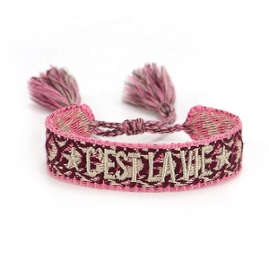 Braccialetti intrecciati con nappe con lettere c'est <span class=keywords><strong>la</strong></span> <span class=keywords><strong>vie</strong></span> Dream bracciale amicizia intrecciato fatto a mano regolabile - Product Image 3