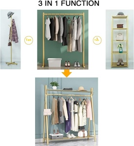2025 pour <span class=keywords><strong>Amazon</strong></span> best-seller <span class=keywords><strong>porte</strong></span>-manteau industriel autoportant en or robuste Double étagères multifonctionnel chambre à coucher suspendue - Product Image 2