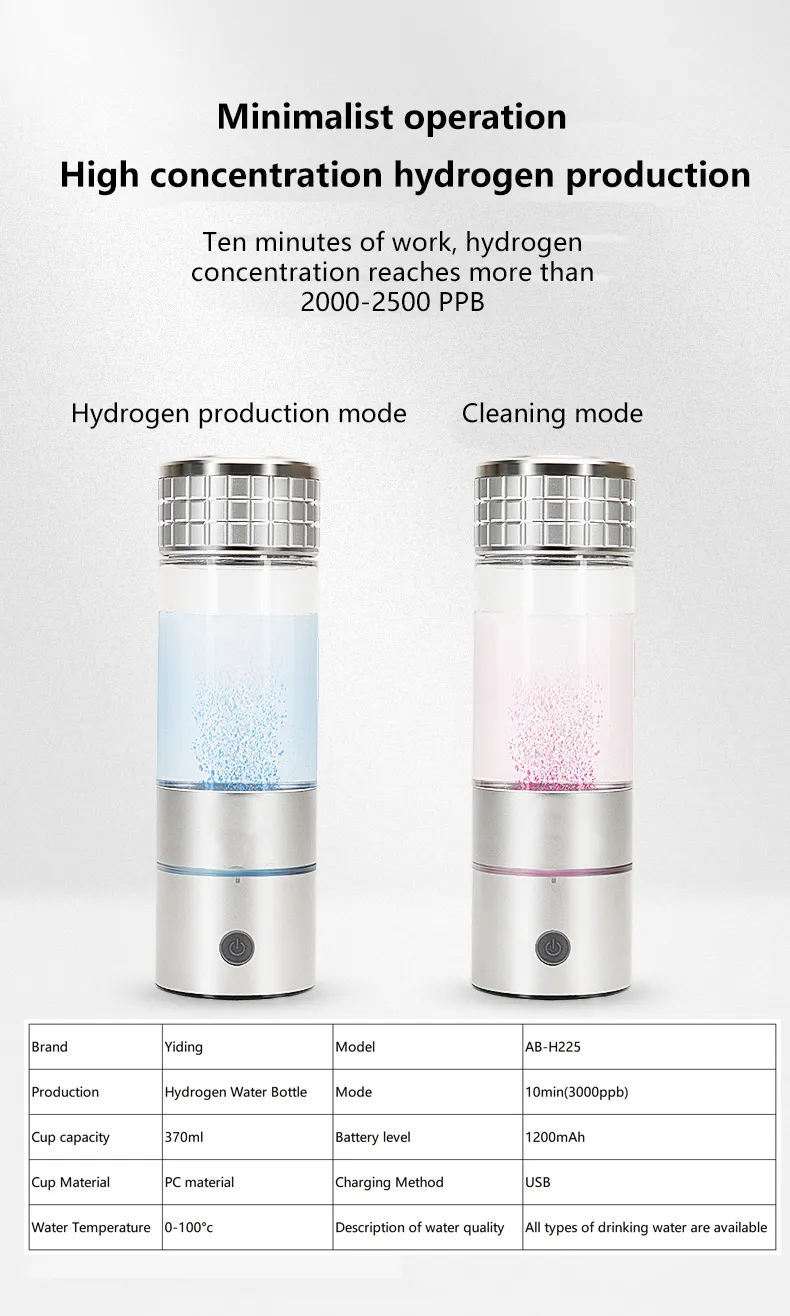 Taşınabilir alkali hidrojen su şişesi jeneratör fincan araba hidrojen jeneratörü su arıtma aletleri için