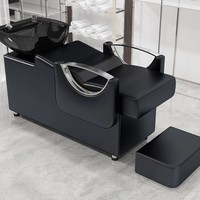 Fauteuil de Salon de Beauté Moderne et Durable, Semi-Inclinable, avec Bac à Shampooing en Cuir PVC Écologique et Lavabo en Céramique pour Salons de Coiffure et Instituts de Beauté
