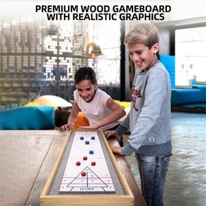 Cadeau pour enfants et adultes Jeu de plateau de jeu de table 2 en 1 en bois massif Mini shuffleboard et curling avec 8 rouleaux - Product Image 4