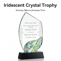 Trophée personnalisé en cristal irisé en forme de feuille, plaque en verre gravée sur mesure, certificat de reconnaissance, récompenses d'entreprise