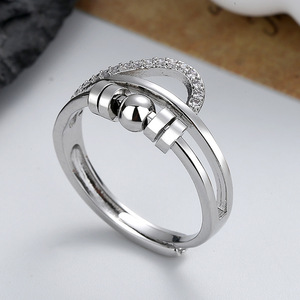 แหวนเปิดปรับขนาดได้แบบลูกปัดเลื่อนสองชั้น ประดับคริสตัลวิบวับ สีเงิน สไตล์สปอร์ต หรูหรา ทันสมัย สำหรับทุกเพศ เหมาะเป็นของขวัญ - Product Image 3