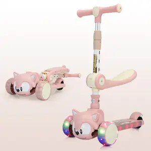 Adjustable Handlebar Tricycle Scooter Kids 3 Wheels LED PU Foldable Children's Kick Scooter For Boys And Girls