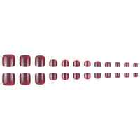 Fabrieksgemaakte wijnrode opzetnagels voor de tenen, glanzende korte vierkante kunstnagels, herbruikbare stevige kunstnageltips, bulk pedicure