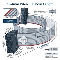 Cable plano IDC de precisión 10P con paso de 2.54mm, conector hembra 2x5, arnés de cableado para programación JTAG AVR ISP