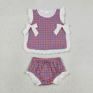 Longlv Baby Girls Boys 2 Piece Plaid Sleeveless Top and Diaper Sets Breathable Summer Casual Boutique Outfits - Product Image 4