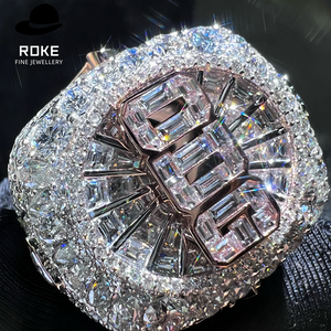 Bague de mariage et de championnat pour homme en or massif 9-18K, style hip-hop, avec lettre personnalisée, diamant rond et taille baguette cultivé en laboratoire certifié IGI - Product Image 3