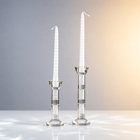 Porte-bougie en cristal à trois segments, anneau argenté, rempli de sable de cristal, base ronde biseautée, décoration de table pour la maison