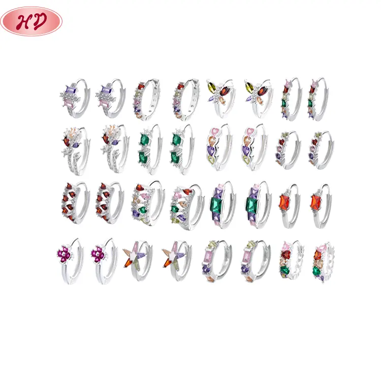 Vente en gros de bijoux plaqués argent Cz fin boucles d'oreilles créoles bijoux en argent boucles d'oreilles mode S925 Sterling Silver Huggies boucles d'oreilles