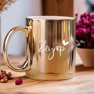 Personalized Gold <b>Mug</b> <b>Name</b> Handmade 200ml 400ml Capacity Water Cup Dishwasher Microwave Safe Tall Height Hot Thermal Gold Handle - Product Image 1