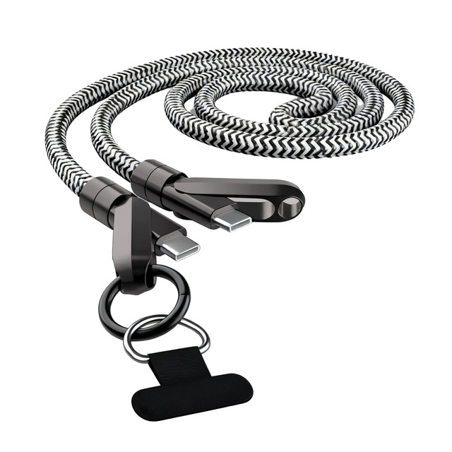 OEM 2 in 1 60W Neck Lanyard USB Cable Zinc Alloy Durable Multi Function Type C Cable for Outdoor