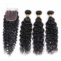 Vente en gros 30 pouces 3 faisceaux d'extensions de cheveux brésiliens grade 12A faisceaux de vague d'eau avec fermeture