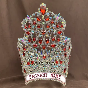 Red Rhinestone Big Crowns Fully Round Crystal Beauty Large Queen Tiaras