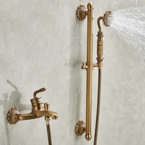 Grifo de bañera antiguo de latón Juego de ducha simple incorporado Cabezal de ducha de mano Grifo de agua fría y caliente - Product Image 4