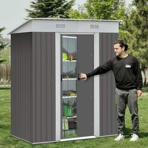 Abri de <span class=keywords><strong>jardin</strong></span> extérieur en acier allié 11x12,5 pieds avec porte verrouillable, portable pour patio, solution de rangement gris foncé - Product Image 5