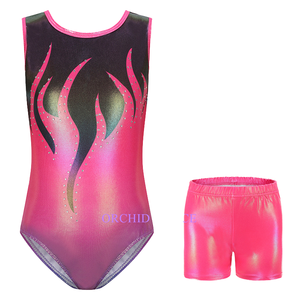 Traje de Gimnasia Rítmica de Alta Calidad para Niñas, Conjuntos de Gimnasia Metálicos con Shorts Hechos de Spandex - Product Image 1
