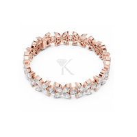 Pulsera de tenis floral de oro macizo de 14K con diamantes cultivados en laboratorio de corte marquesa y redondo para mujer - Diseño elegante y lujoso
