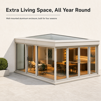MEXIN Pergola en aluminium sur mesure, isolée Low-E, véranda 4 saisons fermée, avec écran PC amovible et 3 baies coulissantes, pour villa et entrepôt