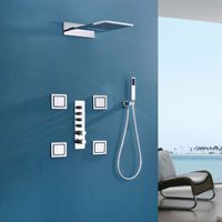 Robinetterie thermostatique en cuivre brossé doré, ensemble de douche mural avec pommeau de douche cascade et pluie, installation encastrée, design minimaliste