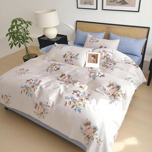 Wholesale Eco-Friendly 200TC White Blue Floral Plant Printed Cotton 3PCS <b>Bed</b> Sheet <b>Cover</b> Set Stocked in China Fast Ship to EU - Product Image 2