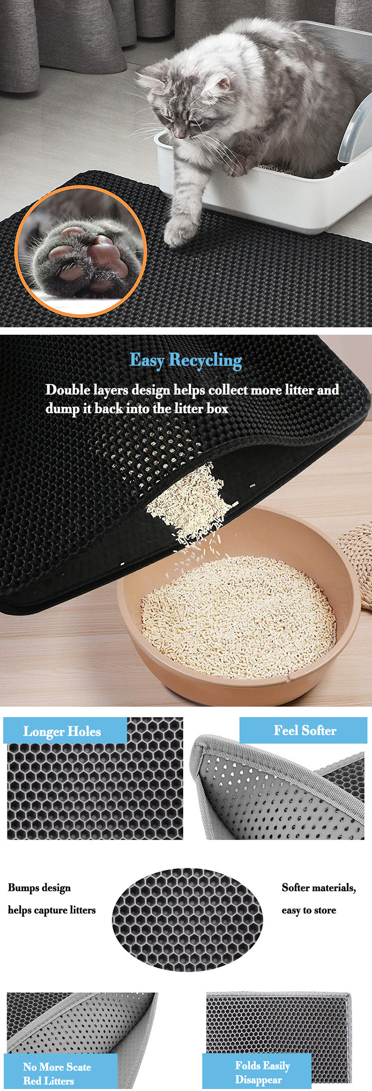 custom detachable waterproof double layer eco friendly eva pet cat sand litter trapper clean toilet mat pad