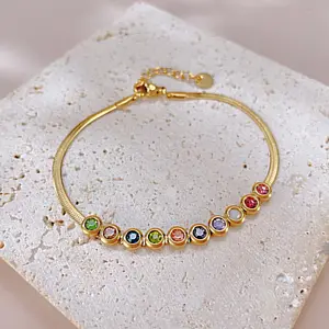 Pulseira de corrente plana de cobra colorida para bebês, contas de zircônia banhadas a ouro 18K, pulseira de aço inoxidável para mulheres