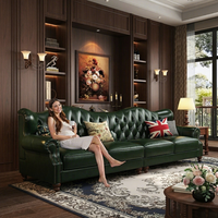 Canapé en cuir de luxe vintage de style américain pour salon, salon de cigares, design mi-moderne, en bois massif, capitonné, brun huilé