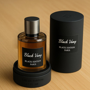 מחזור לוגו מותאם אישית לוגו עגול קרטון בושם בקבוק נייר שחור - Product Image 1